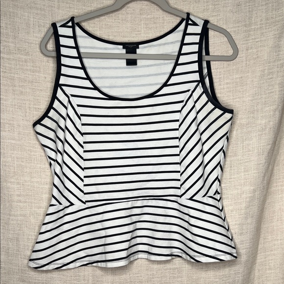 Ann Taylor Tops - Ann Taylor Peplum Black and White Striped Tank Top